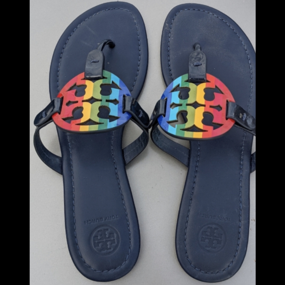 Tory Burch Women's Blue Miller Rainbow Flat Sandals